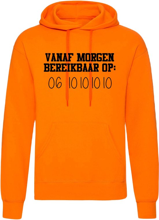 Grappige Oranje Hoodie voor Dames en Heren - Koningsdag - met 06 nummer - Maat M