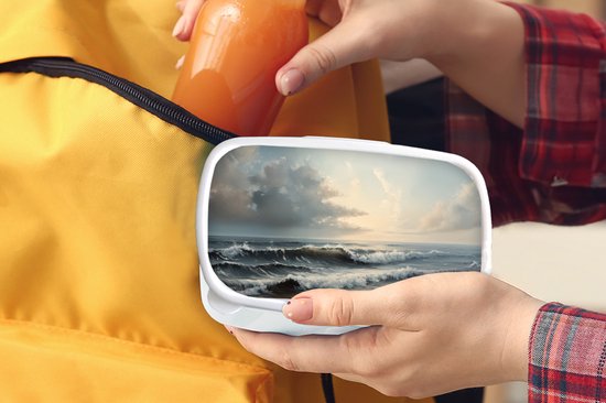 Boîte à pain blanche - Lunchbox Plage - Mer - Coucher de soleil - Boîte à lunch 18x12x6 cm