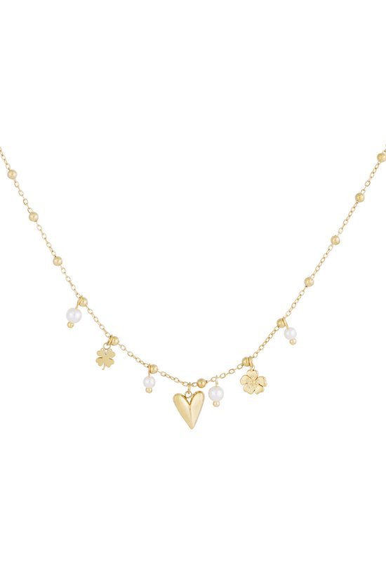 Lucky Girl Necklace - Gold kleur - RVS - Klaver - Parel - Hart - Liefde - Ketting - Statement ketting