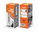 Wijnopener set 4-in-1 met illustraties van gebruik en accessoires. Bevat: opener, schenker, stopper en foliesnijder.