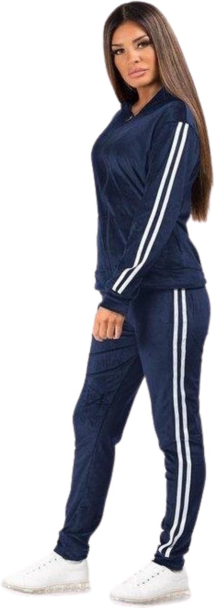 Premium Dames Trainingspak / Tracksuit / Joggingspak | Sport Kleding | Blauw-Wit - XS