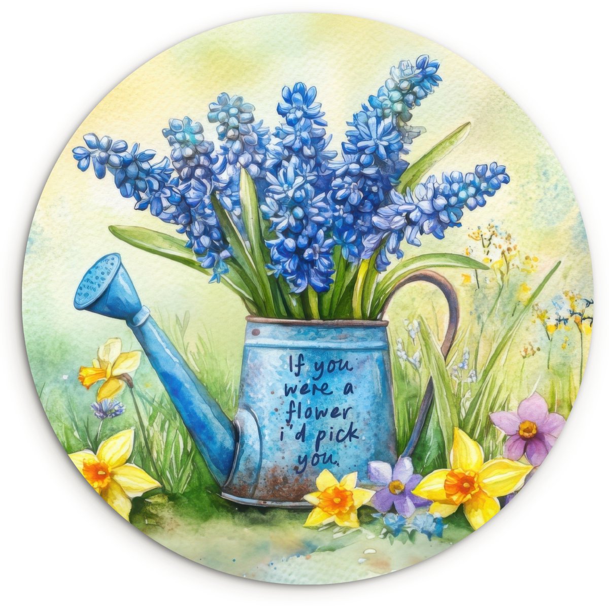 WallCircle® Wandcirkel 30x30 cm - Muurcirkel Lavendelbloemen - Quote - Gieter - Muurdecora