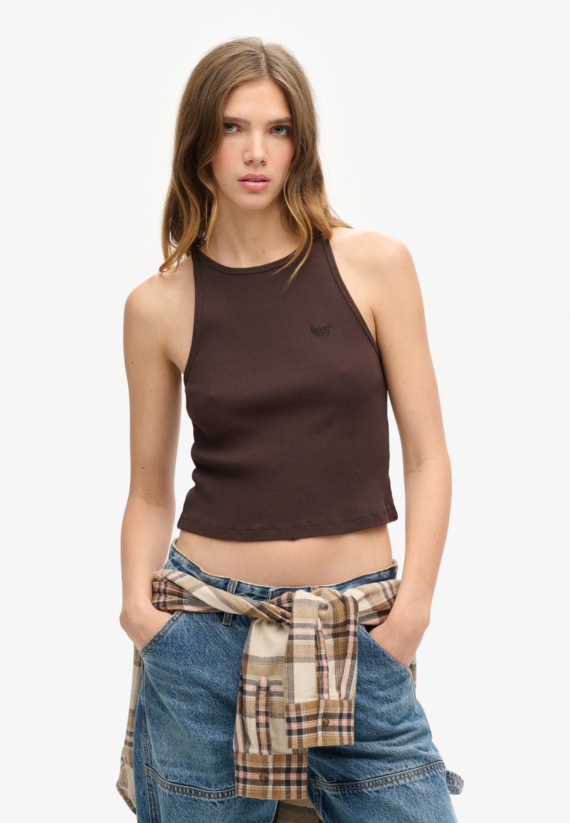Superdry Essential Logo Racer Mouwloos T-shirt S-M Vrouw Bruin