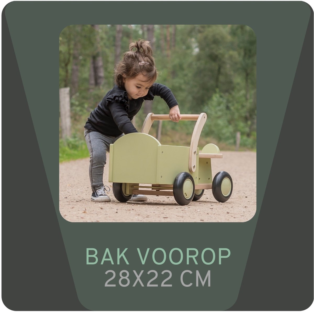 Bandits & Angels Bakfiets Loopfiets Hout Little Rider Retro Green vanaf 1 jaar - Voor Jongens en Meisjes - Ride-On Houten Bakfiets - Houten Loop Fiets Groen - Geluidsarme Wielen - Kraamcadeau — afbeelding 4