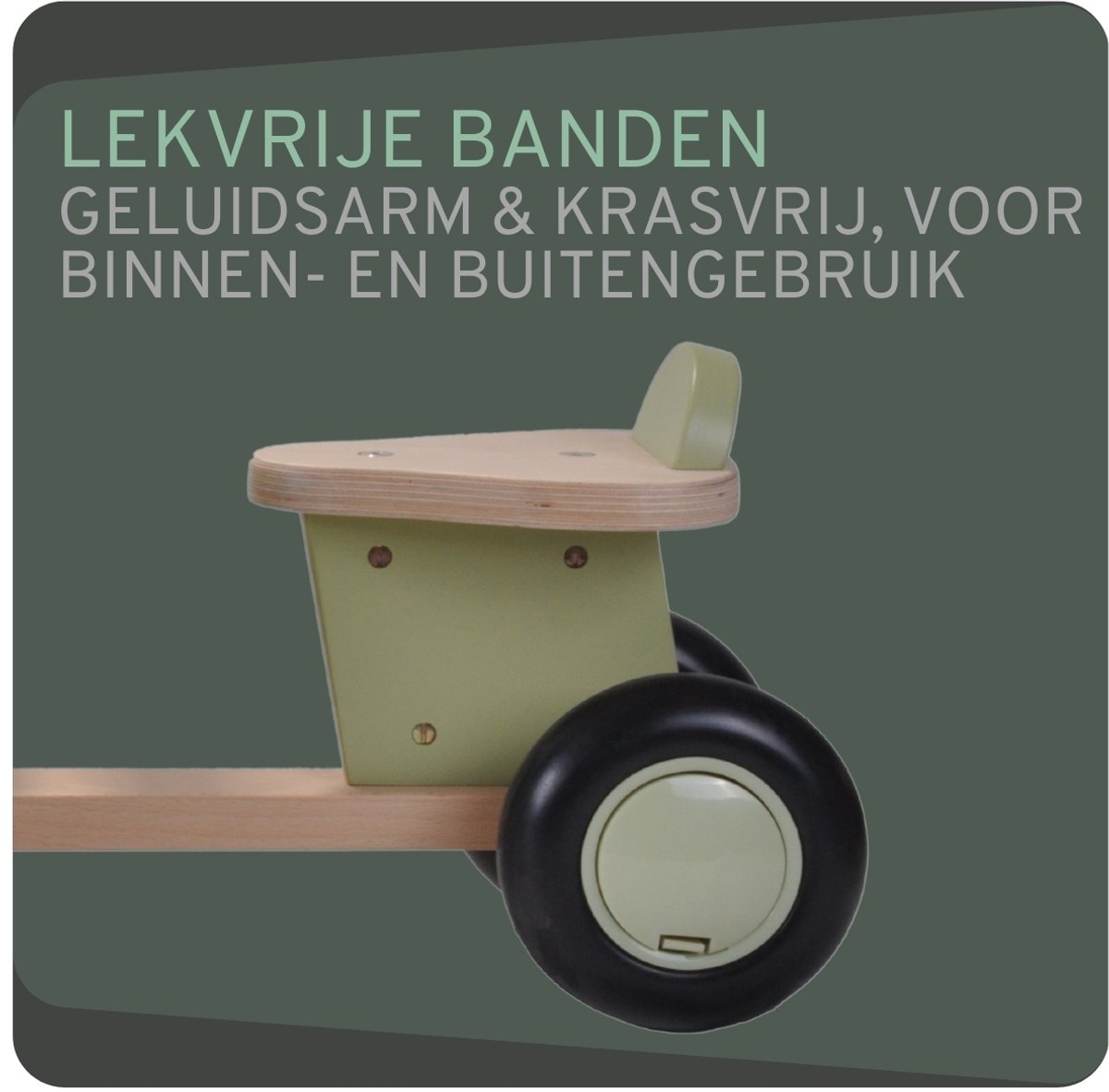 Bandits & Angels Bakfiets Loopfiets Hout Little Rider Retro Green vanaf 1 jaar - Voor Jongens en Meisjes - Ride-On Houten Bakfiets - Houten Loop Fiets Groen - Geluidsarme Wielen - Kraamcadeau — afbeelding 7