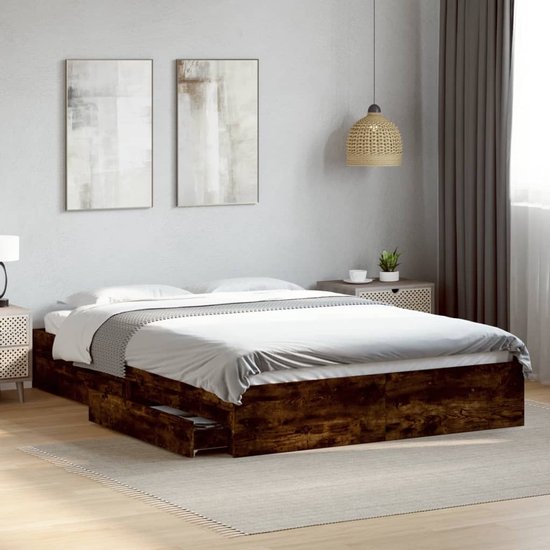 vidaXL Bedframe bewerkt hout sonoma eikenkleurig 140x200 cm, bed, bed ombouw, boxspring, bedbodem, slaapkamermeubel, 2 persoonsbed, tweepersoonsbed