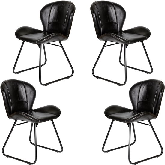 Chaise de salle à manger en cuir noir – chaise en cuir véritable avec rembourrage confortable