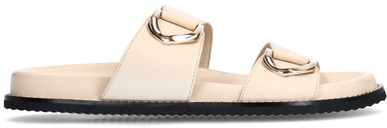 Sacha - Dames - Off white leren slippers met goudkleurige details - Maat 39
