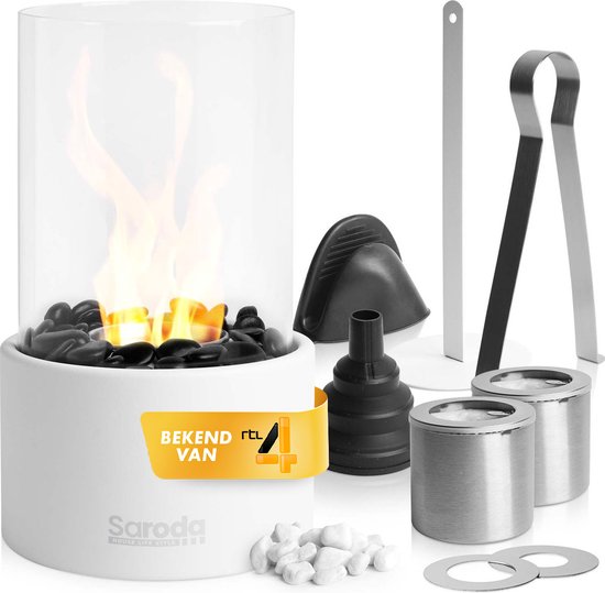 Saroda Tafelhaard - Wit met Accessoires - Sfeerhaard - Binnen & Buiten - Bio-Ethanol - Bijverwarming