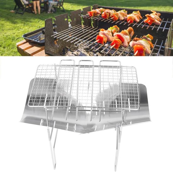 Opvouwbare Barbecuegrill – Roestvrij Staal – Met Opbergtas – Inklapbare Poten – Draagbaar Voor Kamperen, Picknick En Strand – Compact En Licht