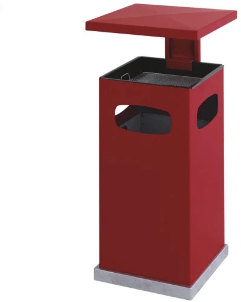 Staande Afvalbak buiten/ Sigarettenbak/ As-afvalbak/As-papierbak/Buitenasbak/ Sigaretten en afvalbak/ Rood poedercoated
