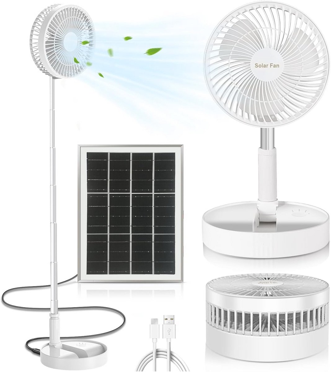 Draagbare 8 inch Solar Ventilator - Opvouwbare en Stil met Accu