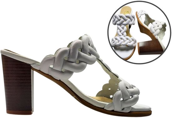 Stravers - Sandales tressées à talon Taille 43 Slippers Witte à talon grande taille
