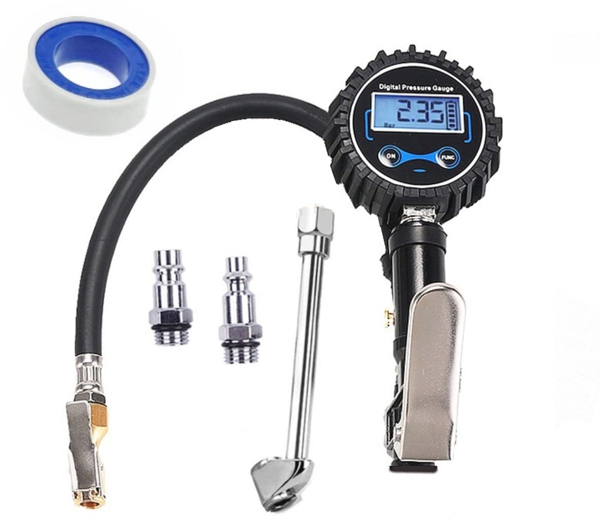 Digitale bandenspanningsmeter met LCD-scherm en snelkoppeling voor autobanden - 200 PSI