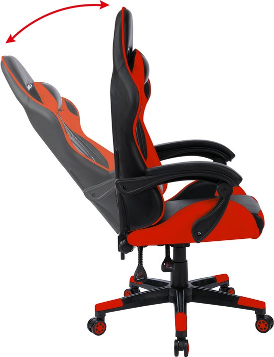 Chaise de Gaming Alora X-TREME - Rouge - Avec coussin de nuque et coussin de dossier réglable - Similicuir - Chaise de jeu - Chaise de Gaming - Chaise de bureau - Chaise de Office