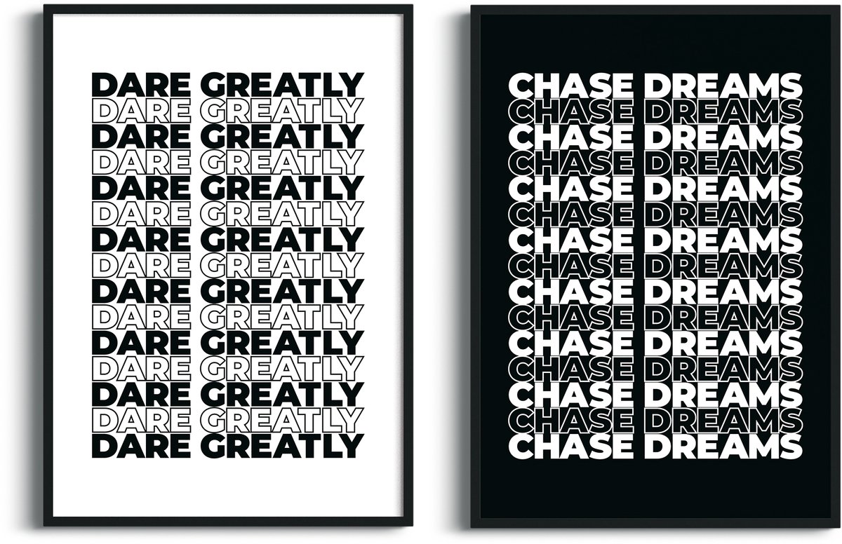 Studio Miron – Premium Fine Art Tweeluik Motivatie Posters “Dare Greatly” & “Chase Dreams” – A3 (29,7 x 42 cm)