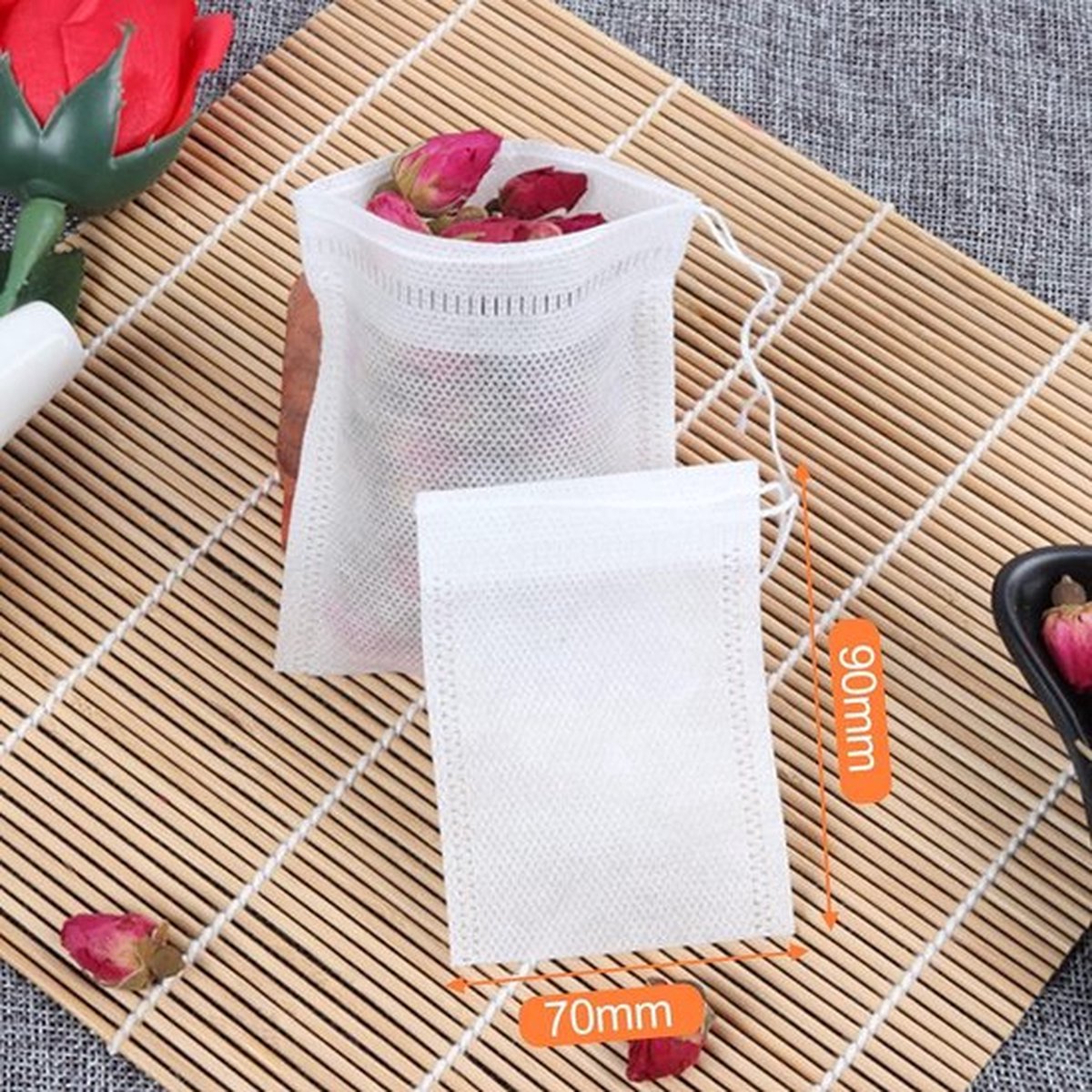 *** 100 Stuks Verse Theezakjes - wegwerpzakjes met trekkoord voor ultiem gemak - theefilterpapier voor losse thee - Geschikt voor specerijen, vanille, lavendel en zelfs koffie - van Heble® ***