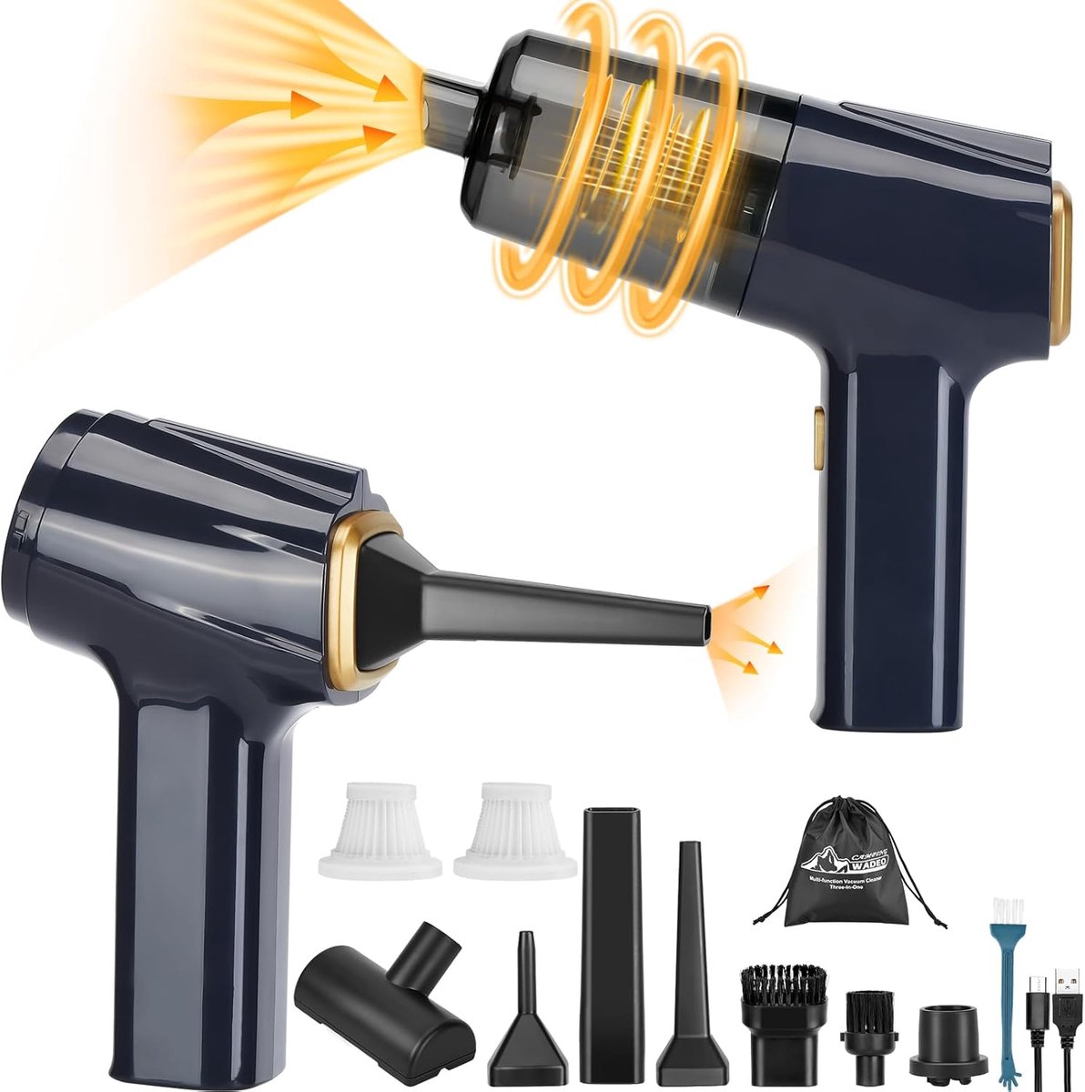 Handstofzuiger Accu 12000Pa - 6-in-1 Mini Stofzuiger voor Thuis en Auto, Snoerloos met LED-lampje en Luchtblazer