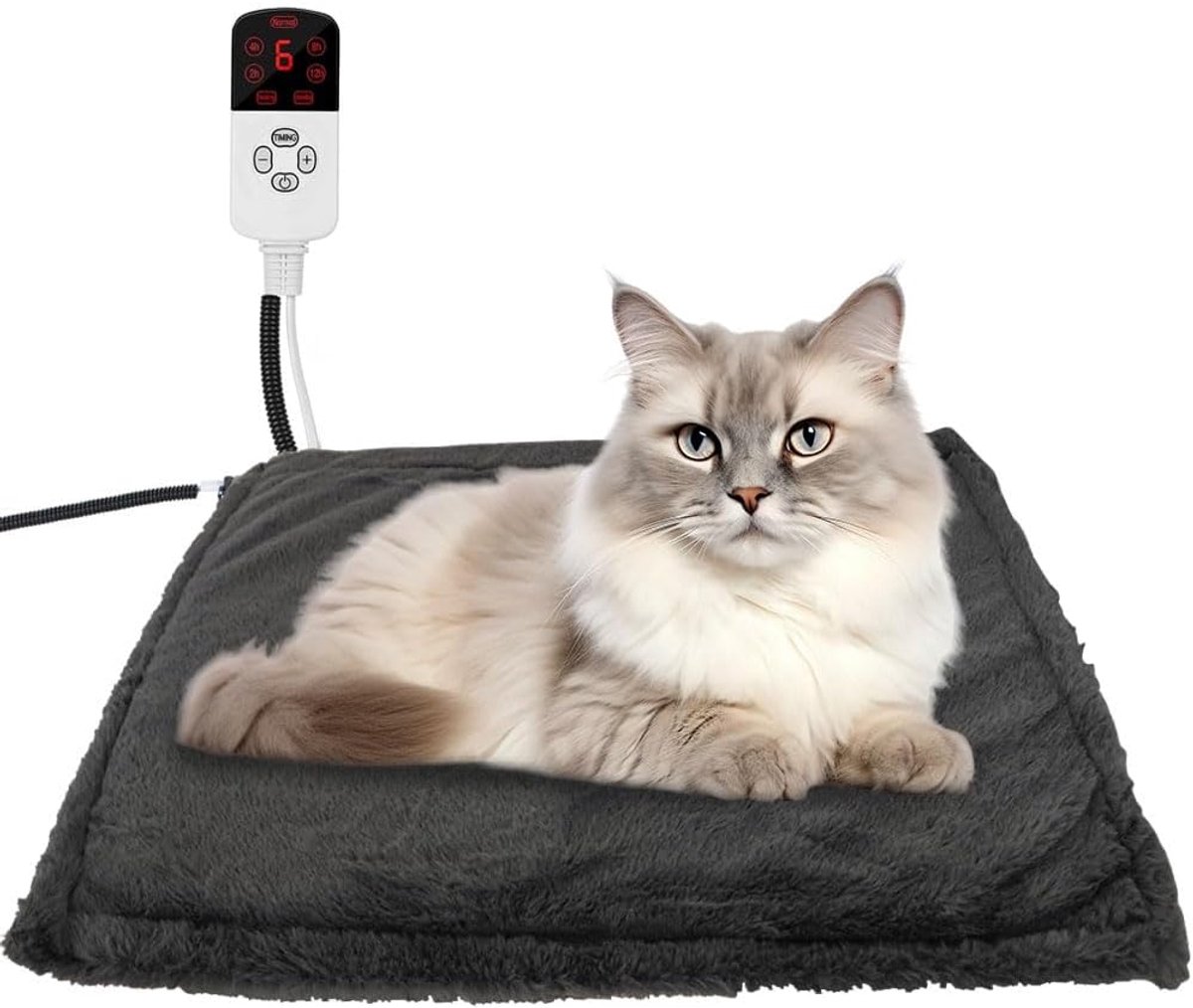 Elektrische deken huisdier - Verwarmingsmat kat - Warmte bieden - 9 temperatuurstanden - 45 x 45 cm - Grijs