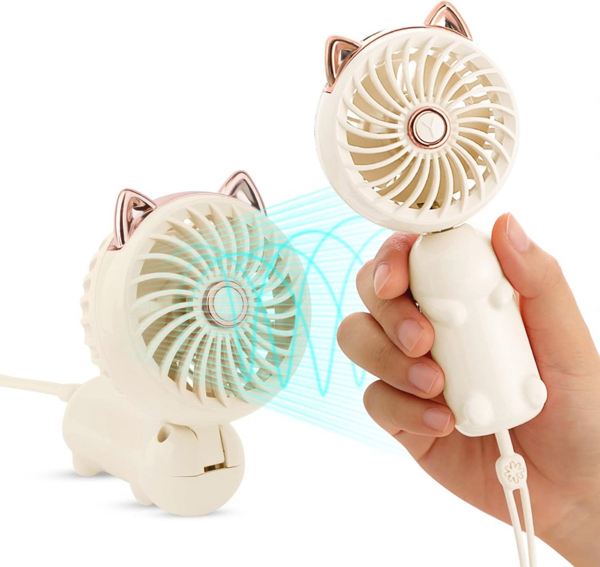 Draagbare Handventilator met Oplaadbare Batterij en 3 Snelheden - Mini USB Ventilator voor Buiten en Thuisgebruik