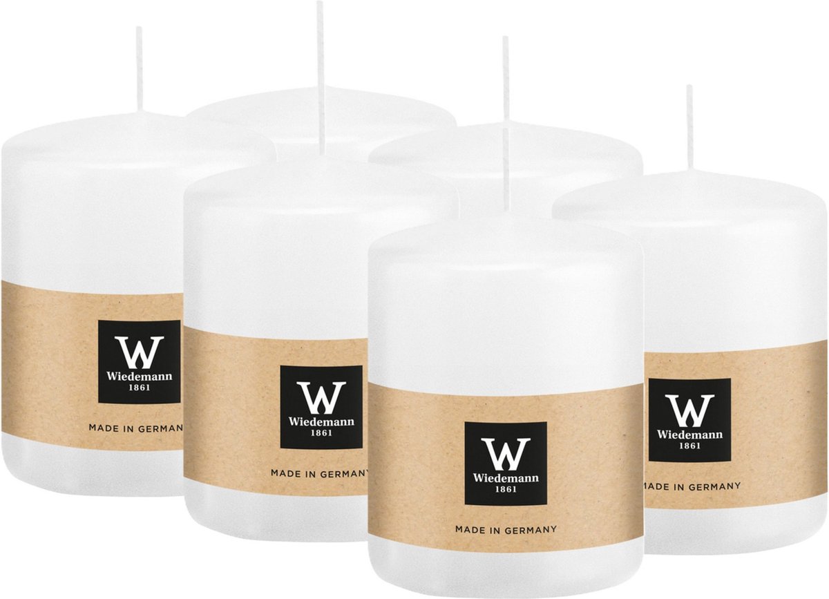 Wiedemann Cilinderkaars/stompkaars - 6x - wit - 6 x 8 cm - 29 branduren - zuilkaarsen