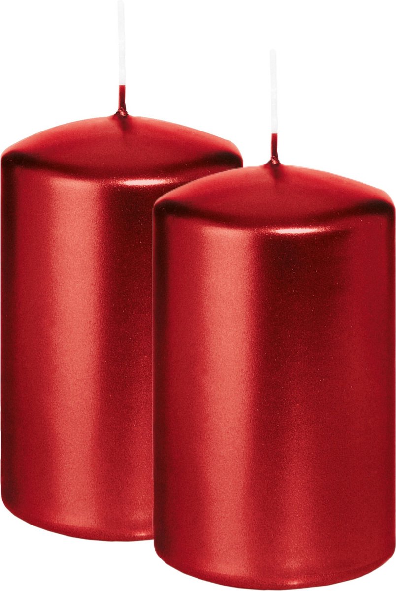 Enlightening Candles Wiedemann Cilinderkaars/stompkaars - 2x - metallic rood - 6 x 8 cm - 29 branduren - zuilkaarsen Donkerrood