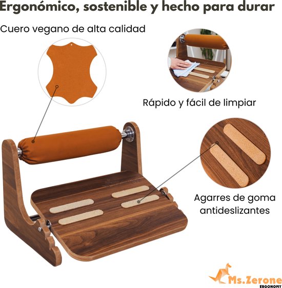 Ms.Zerone® Comfort leren voetensteun, in hoogte verstelbaar, ergonomische voetensteun van duurzaam en milieuvriendelijk plantaardig leer, comfort voor thuis - België