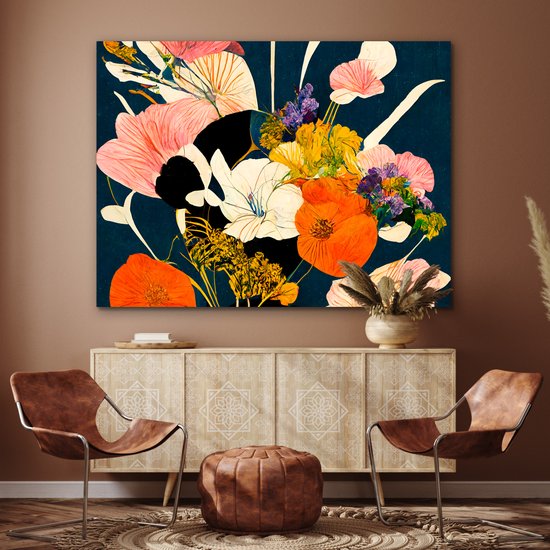 Décoration murale Métal - Aluminium Peinture Industriel - Fleurs - Vase - Tableau - Plantes - 160x120 cm - Dibond - Photo sur aluminium - Décoration murale industrielle - Pour le salon/chambre