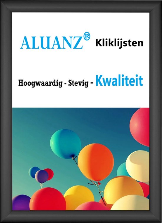 Kliklijst A4 (21x29,7cm)- ALUANZ- Zwart - Wissellijst- Posterlijst - Inclusief Beschermfolie