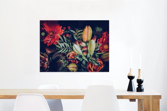 Tableau sur aluminium 80x60 cm - Décoration murale en métal - Bouquet - Nature morte - Fleurs - Plantes - Rouge - Décoration murale en métal pour salon - Décoration industrielle - Photo sur Dibond - Accessoires industriels pour chambre