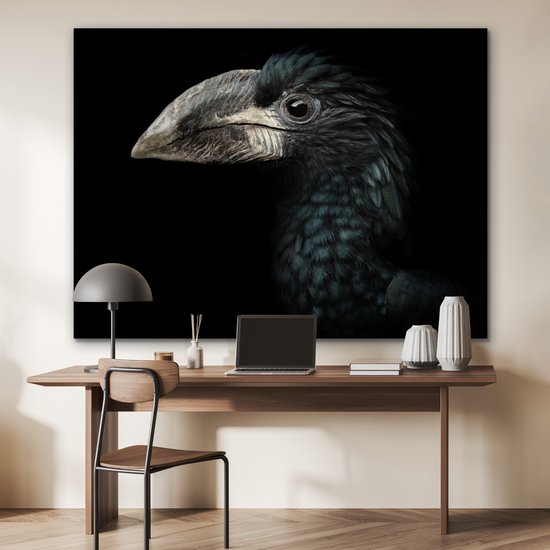 Décoration murale Métal - Peinture Aluminium Industriel - Vogel - Portrait - Calao - Zwart - Animaux - 160x120 cm - Dibond - Photo sur aluminium - Décoration murale industrielle - Pour le salon/chambre