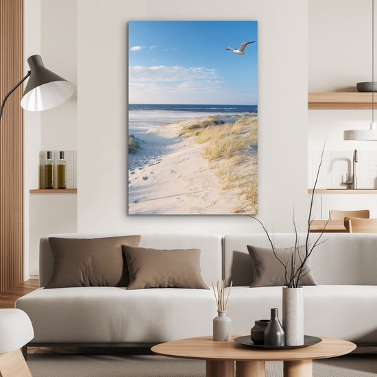 Décoration murale Métal - Aluminium Peinture Industrielle - Dune - Mouette - Plage - Mer - Soleil - 80x120 cm - Dibond - Photo sur aluminium - Décoration murale industrielle - Pour le salon / chambre