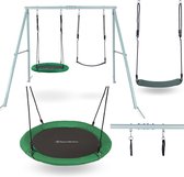 HyperMotion Kinderschommel 3+, dubbele tuinschommel met frame en touwen, in hoogte verstelbare ronde nestschommel, zitbank, belastbaar tot 200 kg