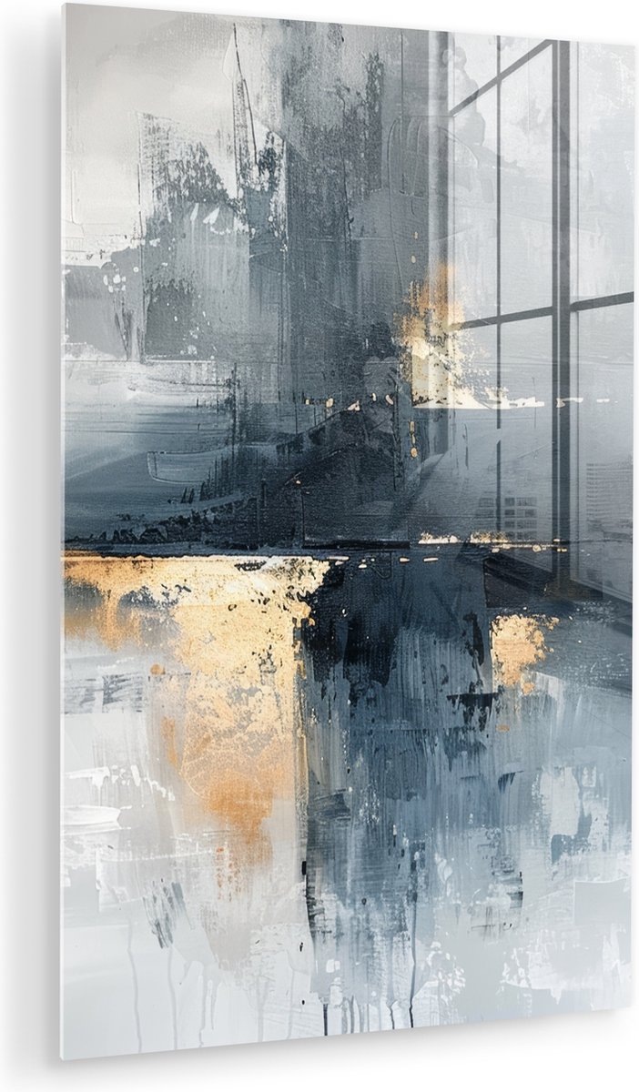 MuchoWow® Glasschilderij 60x90 cm - Schilderij acrylglas - Abstract - Verf - Kunst - Goud 