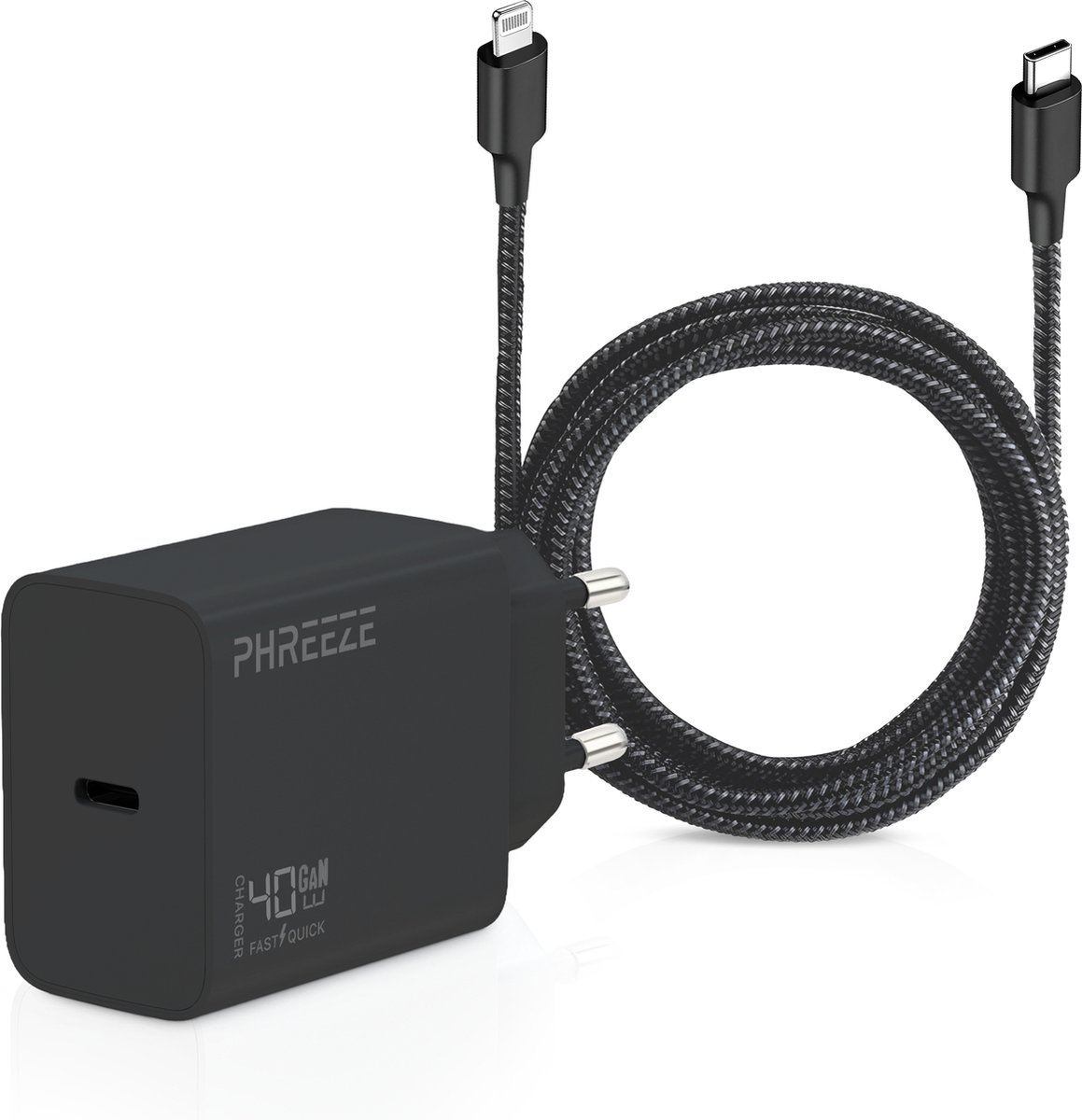 Snellader geschikt voor Apple iPhone Oplader - USB-C naar Lightning Kabel - 40W - 3 Meter