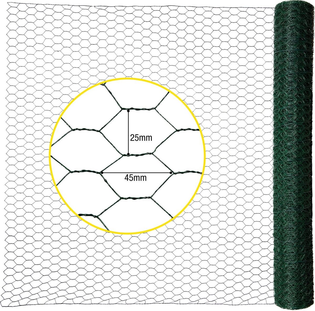 Horizont - Kippengaas - 25m x 1m - Groen - Verzinkt Staal - Maaswijdte 25x45 mm