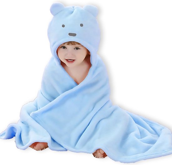 Cape de bain Bébé ours polaire bleu BoefieBoef – Badjas pour Enfants de 0 ans – Lange en polaire douce – Avec capuche Animaux – Poncho de bain et écharpe Bébé – Ultra doux et chaud – Pour Garçons et Filles