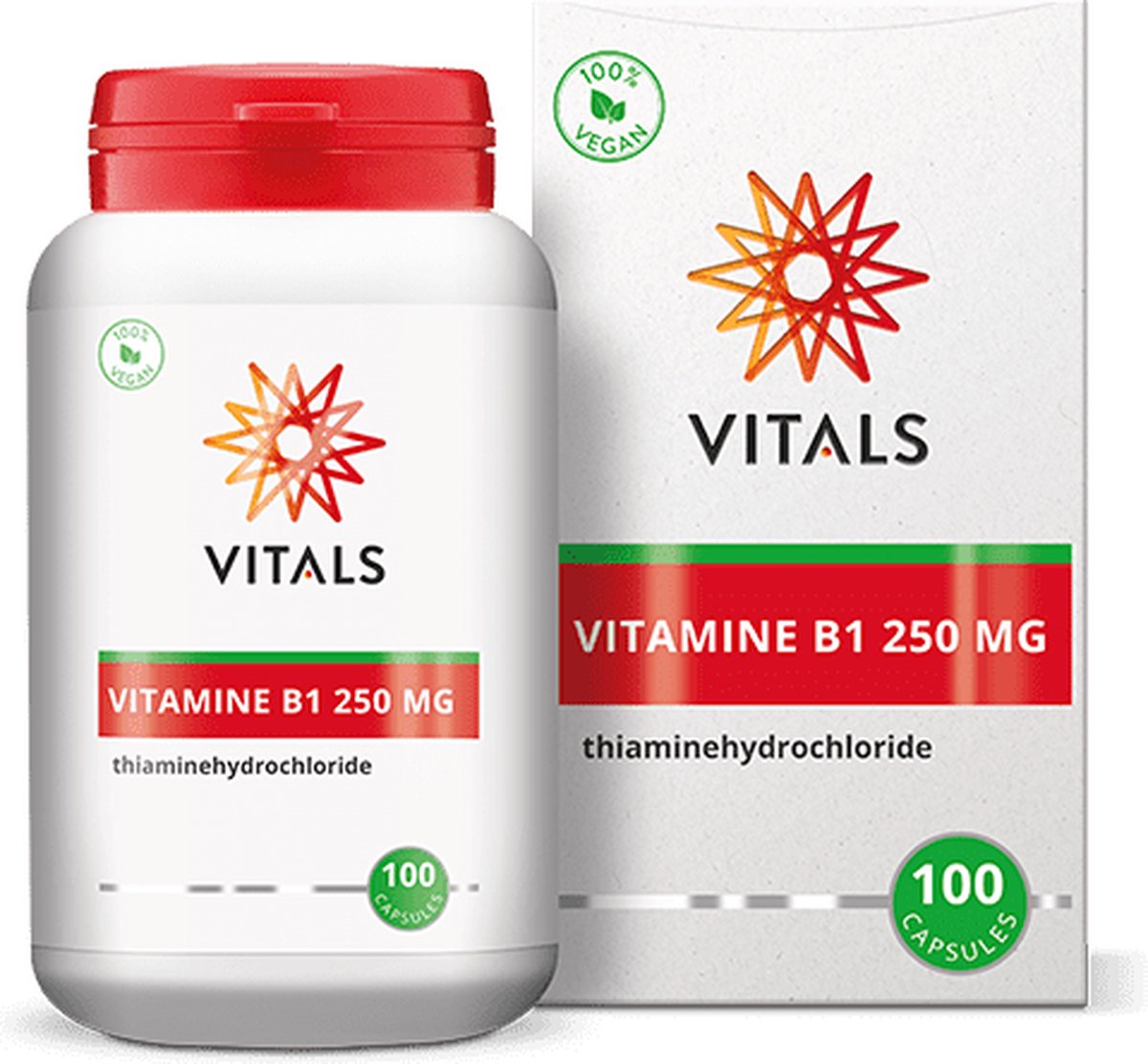 Goedkoopste Vitals Vitamine B1 250 mg - 100 capsules. Bevat een hoge dosering Thiamine in zuivere vorm.