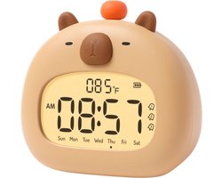 foto van Digitale Wekker voor Kinderen – Nachtlampje voor Kinderen – Draadloze Slaaptrainer met Snooze Functie – Kinderwekker — Dimbaar – USB-C Oplaadbaar – Capibara – Ideaal voor Jongens en Meisjes – Perfect voor de Kinderen– BPA Vrij – Veilig voor kinderen