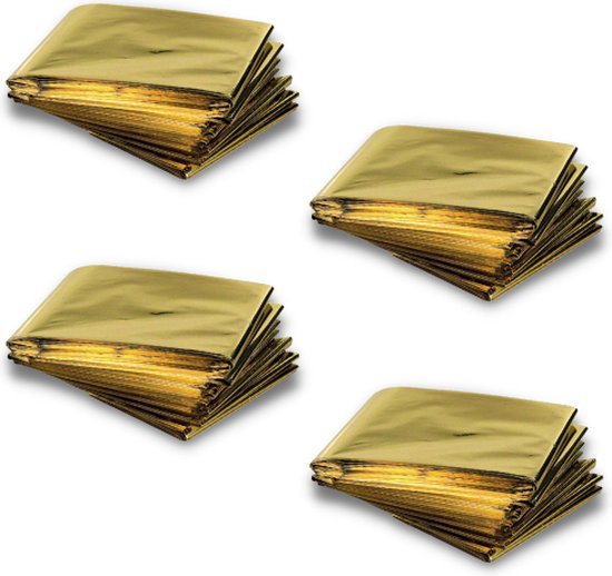 Nooddeken 4 stuks - Reddingsdeken 160x210 - Technosafety Isolatiedeken Goud Zilver - Noodpakket