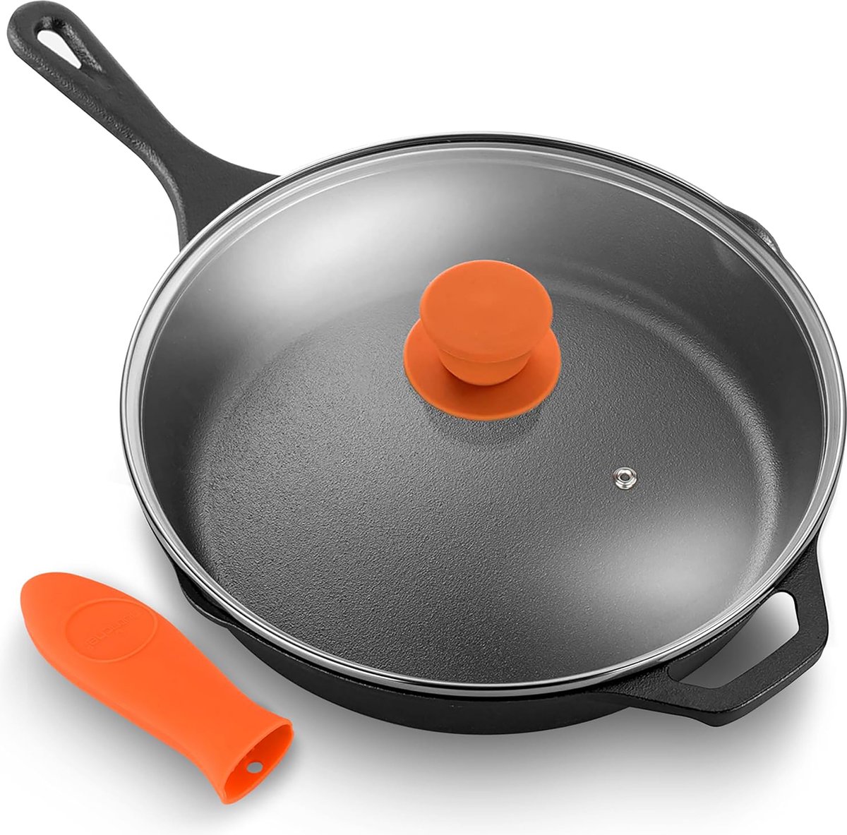 NutriChef Koekenpan -30 cm Gietijzeren Koekenpan met Deksel - Ovenbestendig- Anti-aanbak