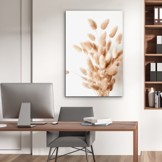 Tableau aluminium 60x90 cm - Décoration murale métal - Herbe de la pampa - Plume - Wit - Beige - Décoration murale métal salon - Décoration industrielle - Photo sur dibond - Accessoires industriels chambre