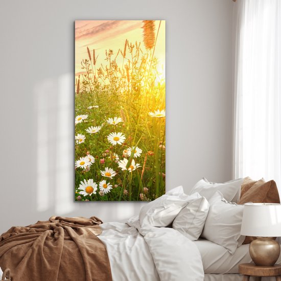 Décoration murale Métal - Peinture Aluminium Industrielle - Fleurs - Marguerite - Nature - Soleil - Horizon - 80x160 cm - Dibond - Photo sur aluminium - Décoration murale industrielle - Pour le salon / chambre