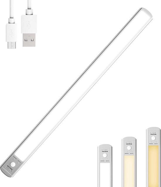 Foto: 60 cm draadloze led batterij oplaadbare kastverlichting met bewegingssensor nachtlampje voor kasten kledingkast keuken garage