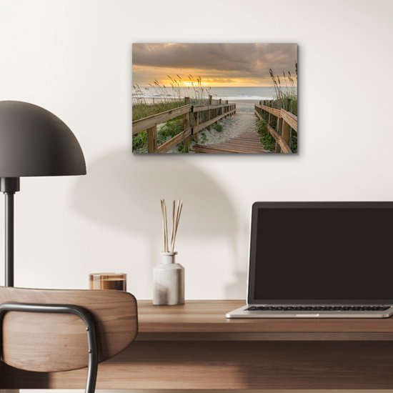 Aluminium schilderij 30x20 cm - Wanddecoratie metaal - Strand - Zee - Duin - Pad - Metalen muurdecoratie woonkamer - Decoratie industrieel - Foto op dibond - Industriële accessoires slaapkamer