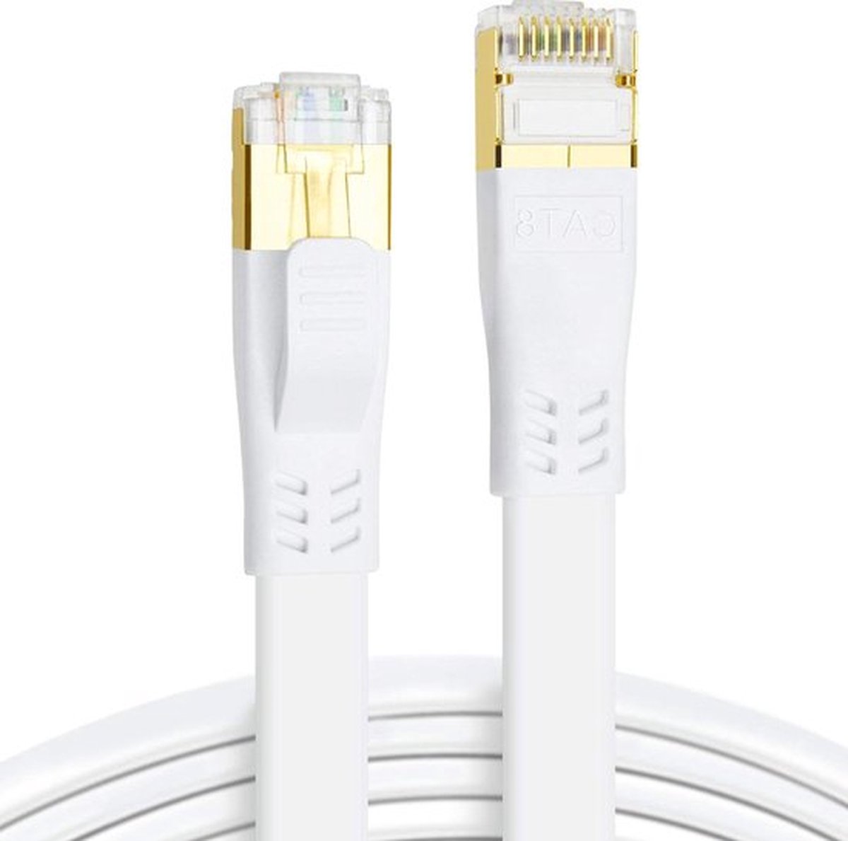 10m CAT 8 Ethernet kabel Hoge Snelheid 40Gbps 2000MHz - Flexibele Platte CAT8 Patchkabel - Gigabit Internet Netwerkkabel LAN-kabel met vergulde RJ45-connector - Routers PC TV - Wit