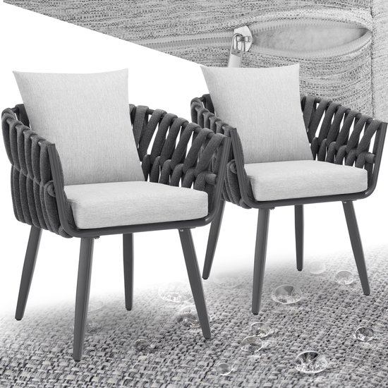 tectake® lot de 2 chaises de jardin - fauteuil - chaise de jardin avec accoudoirs - extérieur/intérieur - salon de jardin en aluminium inox - coussins inclus - salon de jardin pour balcon, terrasse