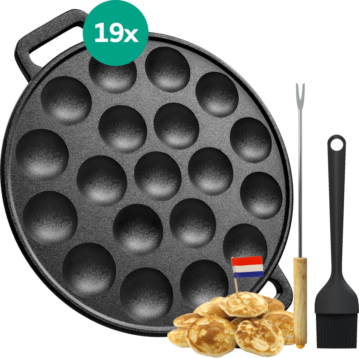 ELVANO Poffertjespan - Poffertjesmaker - 19 Stuks - Poffertjespannen - Inductie - Gietijzer