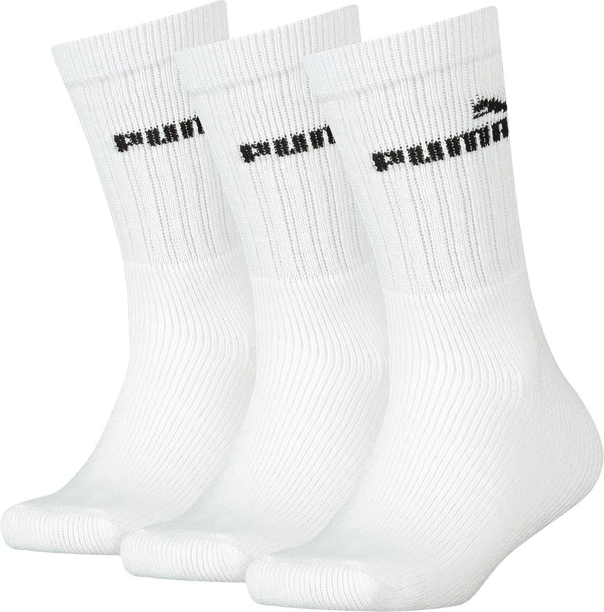 Puma tennissokken crew kindertennissokken sportsokken unisex voor meisjes en jongens 3 paar Wit