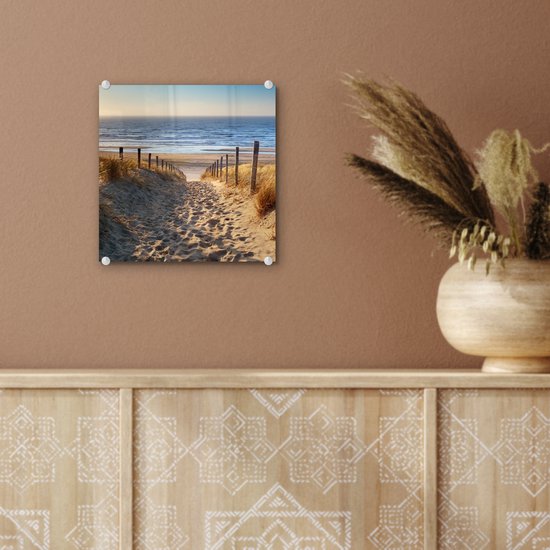 MuchoWow® Tableau sur Verre - Plage - Mer - Nederland - Dunes - Soleil - 20x20 cm - Décoration de Plage - Peintures sur Verre Acrylique - Photo sur Glas